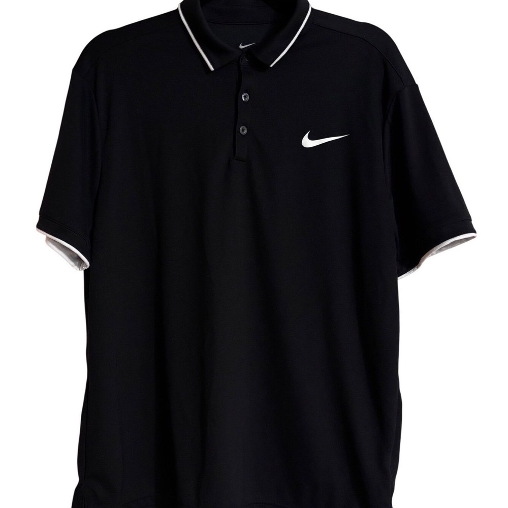 Nike Polo Shirt Mens Large Black DRI-FIT Short Sleeve Golf Athletic